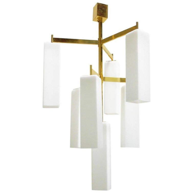 ALAN MIZRAHI LIGHTING Light Brass Dimmable Murano Frosted Pendant